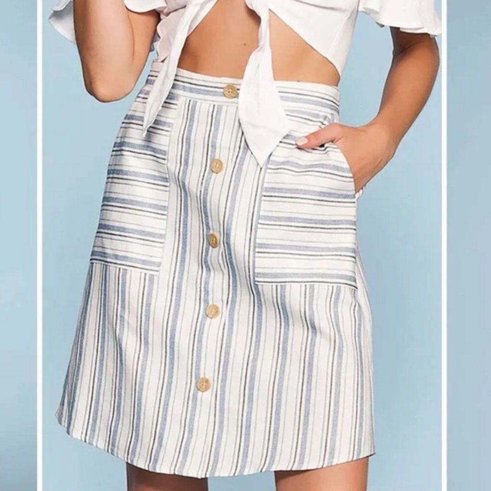 Potter’s Pot Women’s Linen Blend Striped Mini Skirt Size Small - Picture 1 of 6